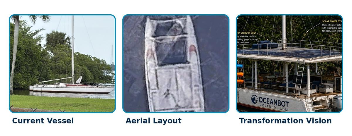 Current vessel, aerial view, and transformation vision